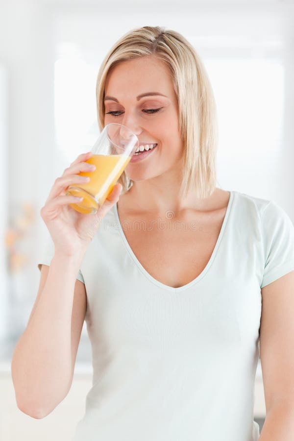 Charming Woman Drinking Orange Juice Stock Image Image of juice