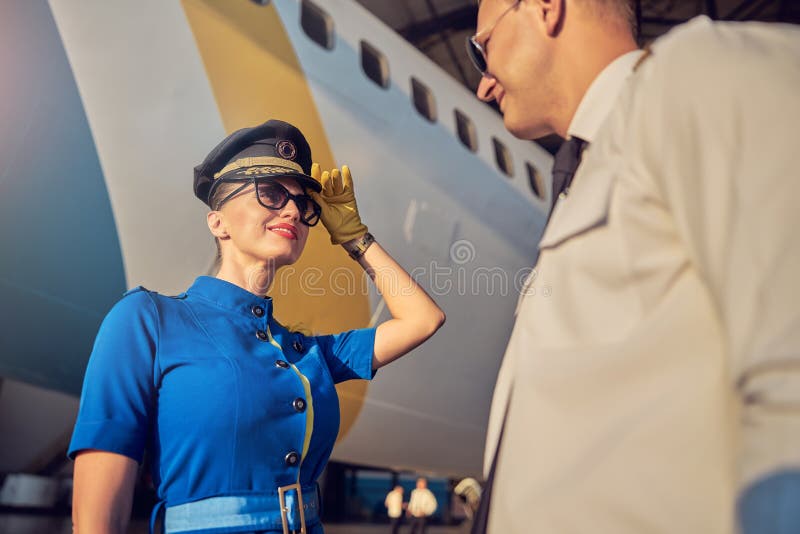 Delicious woman in stewardess uniform