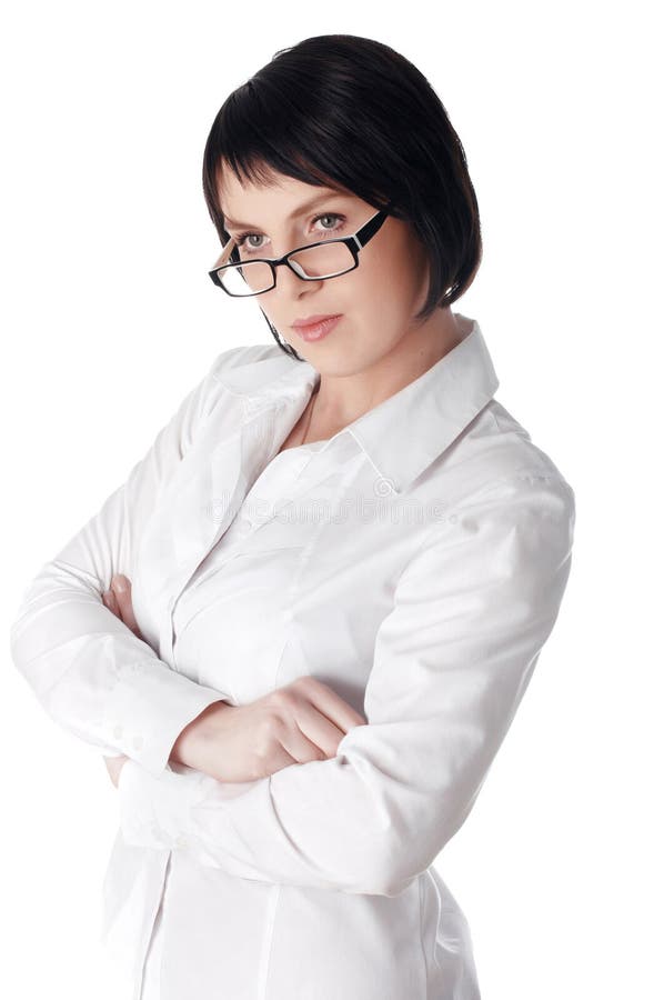 The charming young business woman in a white shirt royalty free stock image The charming young business woman in a white shirt royalty free stock image