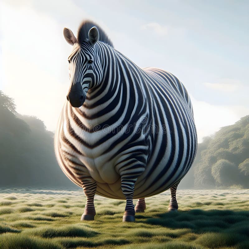 A charming zebra with a plump body and distinctive black and white stripes is in a grassy meadow. vector illustration