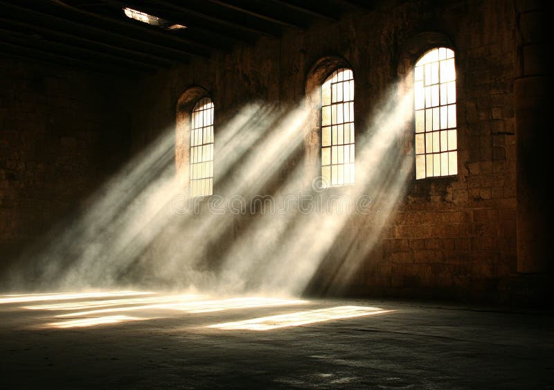 A charred, deserted building. Perspective from within, showing the interior stock images