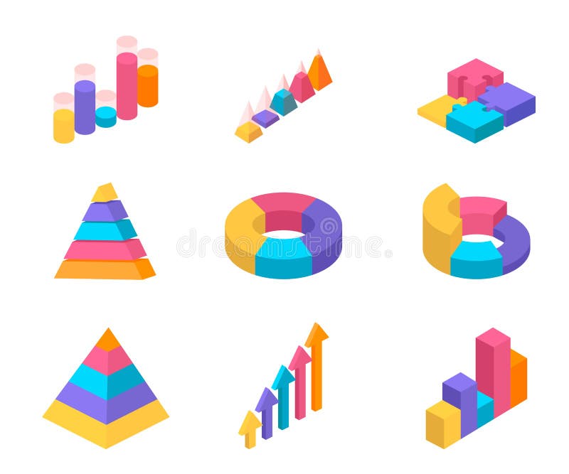 Chart elements flat vector illustrations set vector illustration