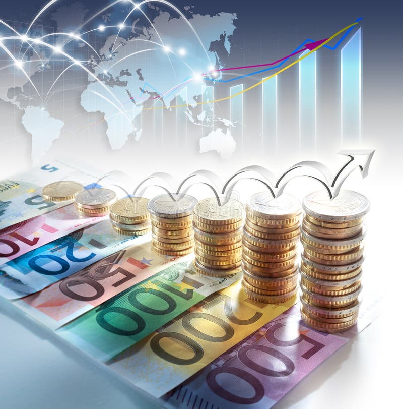Chart of euro currency - concept of increase stock photos Chart of euro currency - concept of increase stock photos