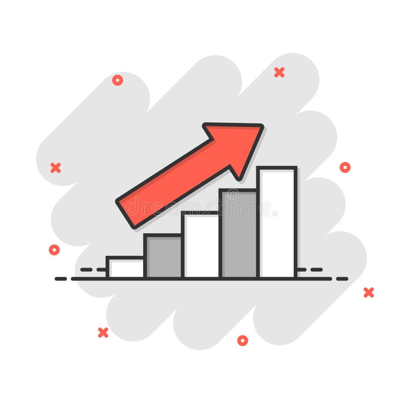 Chart Graph Icon in Comic Style. Arrow Grow Cartoon Vector Illustration ...