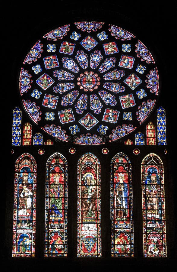 Chartres - catedral, indicador de vidro manchado foto de stock Chartres - catedral, indicador de vidro manchado foto de stock