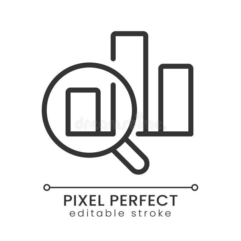 Charts and loupe pixel perfect linear icon royalty free illustration