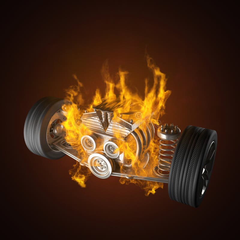 Chasis ardiente del coche con el motor y las ruedas libre illustration Chasis ardiente del coche con el motor y las ruedas libre illustration