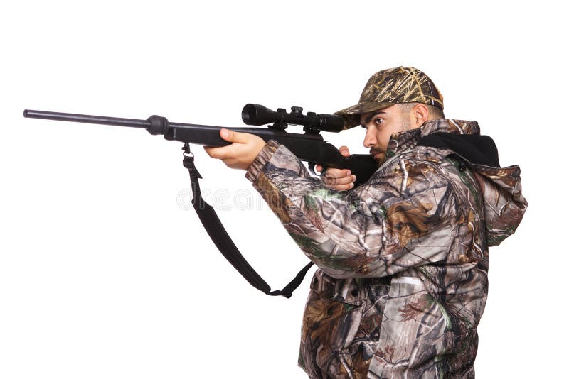 Chasseur visant avec un fusil photo libre de droits