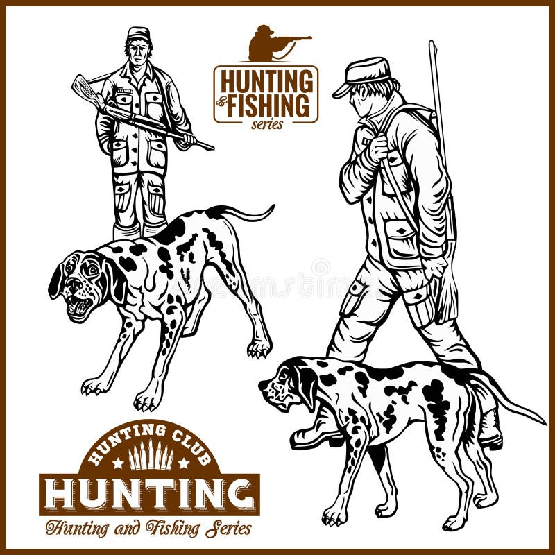 Chasseurs avec des chiens - rétro illustration de Clipart - ensemble de vecteur illustration libre de droits Chasseurs avec des chiens - rétro illustration de Clipart - ensemble de vecteur illustration libre de droits