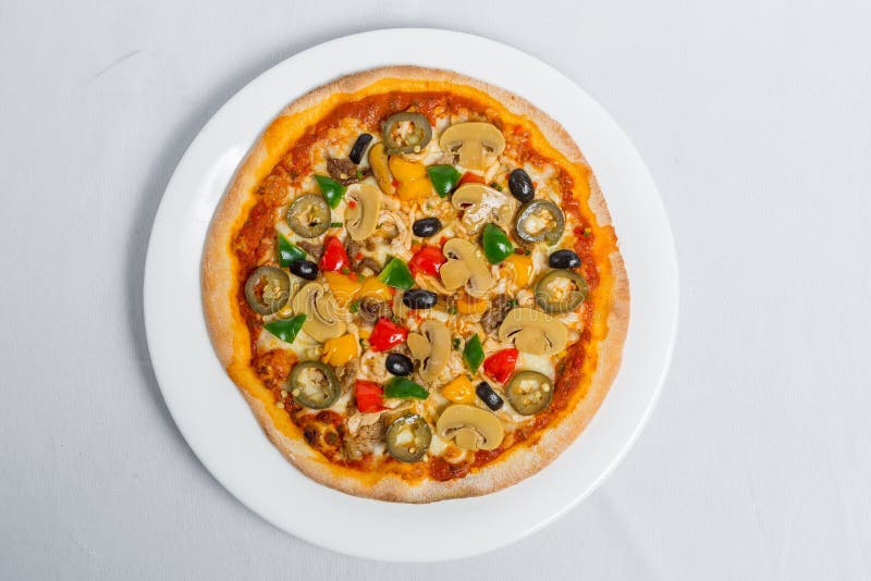 Chassi champi champo jalapeno pizza royaltyfria foton
