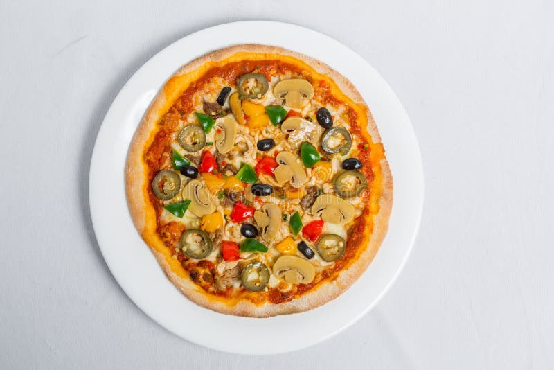 Chassi champi champo jalapeno pizza fotografering för bildbyråer
