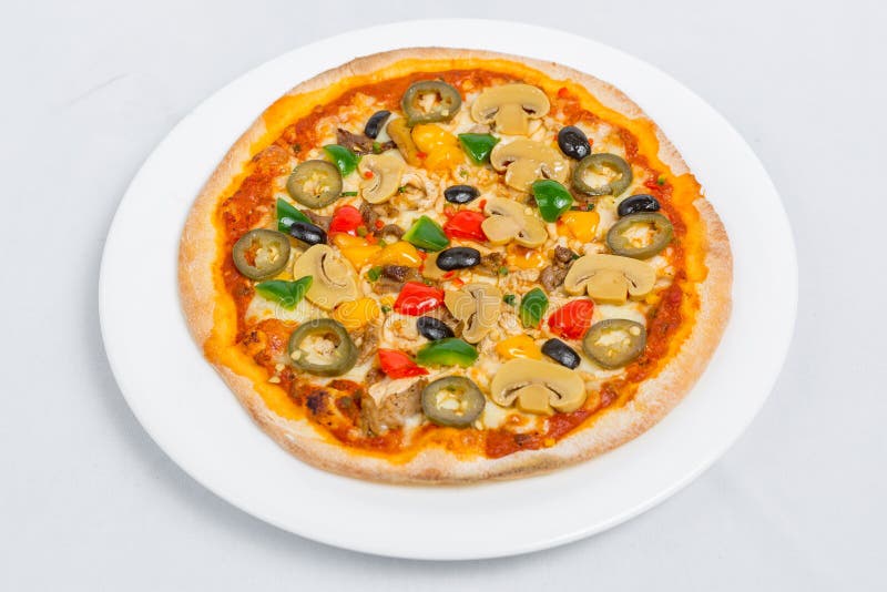Chassi champi champo jalapeno pizza royaltyfria bilder
