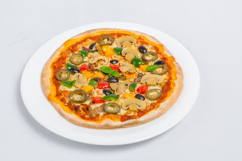 Chassi champi champo jalapeno pizza fotografering för bildbyråer