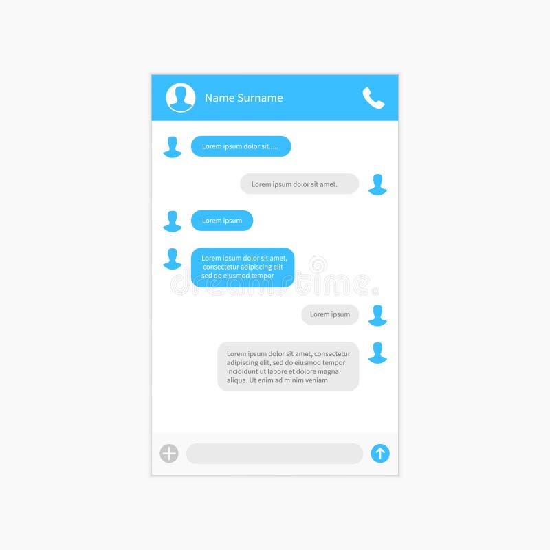 Chat app template whith mobile keyboard. Social network concept. Vector illustration. Message. royalty free illustration