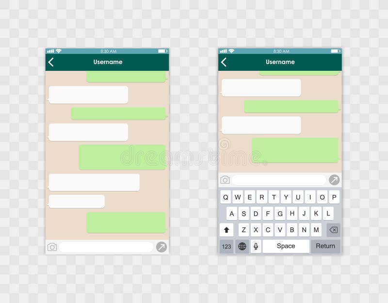 Chat app template whith mobile keyboard. Social network concept. Vector illustration. Message.