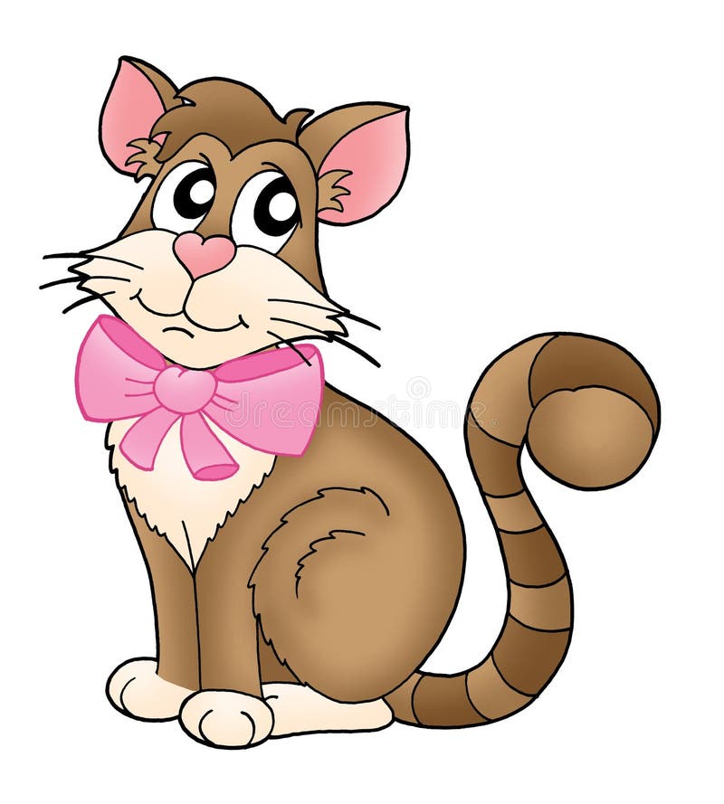 Chat avec la bande rose. Illustration de couleur de chat brun avec la bande rose.