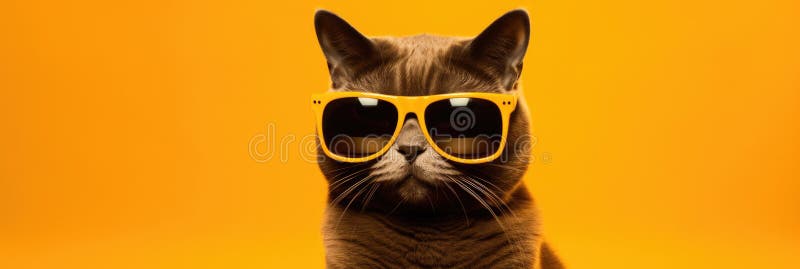 Chat Avec Lunettes De Soleil Fond Jaune Foncé Chats Et Lunettes De