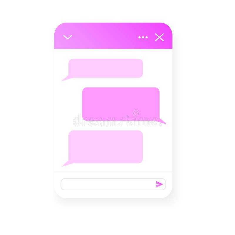 Chat bot screen template. Life chat pop up window with empty message bubbles. Virtual assistant, online customer support conversation. Mobile messenger app design. Vector illustration