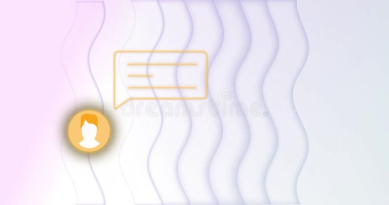 Chat bubble and user icon animation over wavy lines background stock illustration