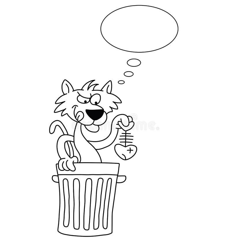 Personnage De Dessin Animé De Chat Avec La Poubelle