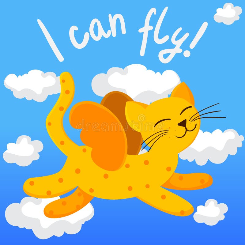 Chat de vol de bande dessinée avec des ailes illustration stock Chat de vol de bande dessinée avec des ailes illustration stock