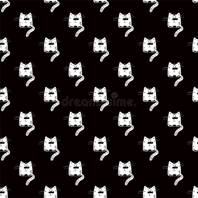 Chat dr?le Configuration noire et blanche sans joint Silhouette d'un animal de bande dessinée Conception de textile avec le chato illustration libre de droits Chat dr?le Configuration noire et blanche sans joint Silhouette d'un animal de bande dessinée Conception de textile avec le chato illustration libre de droits