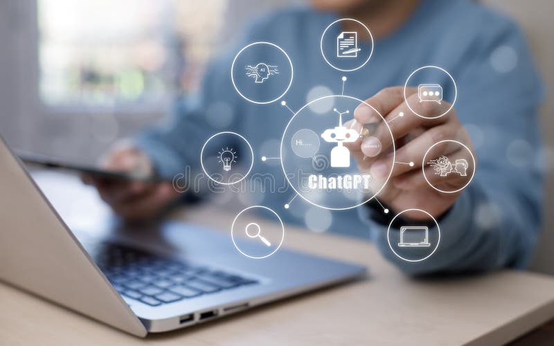 Hand using Laptop or Smartphone With Chat gpt Chat with AI, Artificial Intelligence,System Artificial intelligence an artificial intelligence chatbot, Digital chatbot,robot application, conversation
