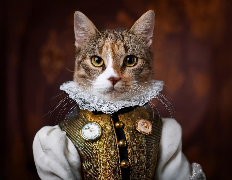 Chat habillé de vêtements vintage dans le style victorien portrait dans le style du 19ème siècle.