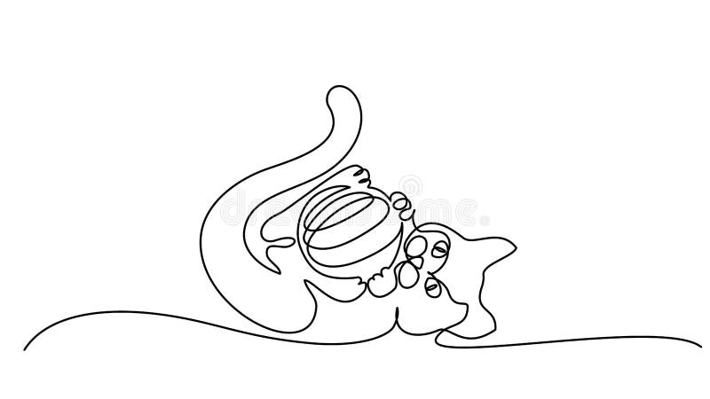 Chat Jouant Avec Dessin Au Trait Boule Une Illustration De Vecteur Illustration Du Dessin Ligne