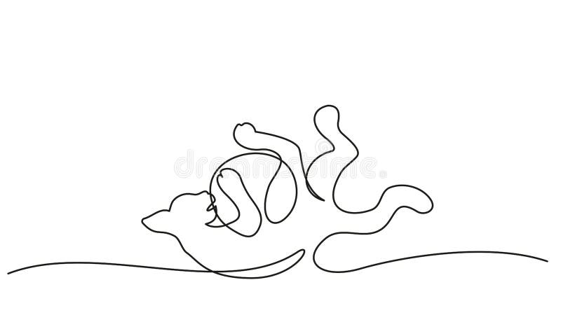 Chat Jouant Avec Dessin Au Trait Boule Une Illustration De Vecteur Illustration Du Enroule Isolement