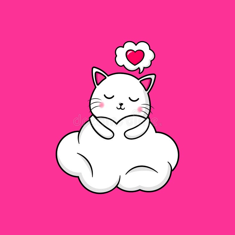 Chat Mignon Calin Nuage Design Mascotte Kawaii Illustration De Vecteur Illustration Du Etreinte Main