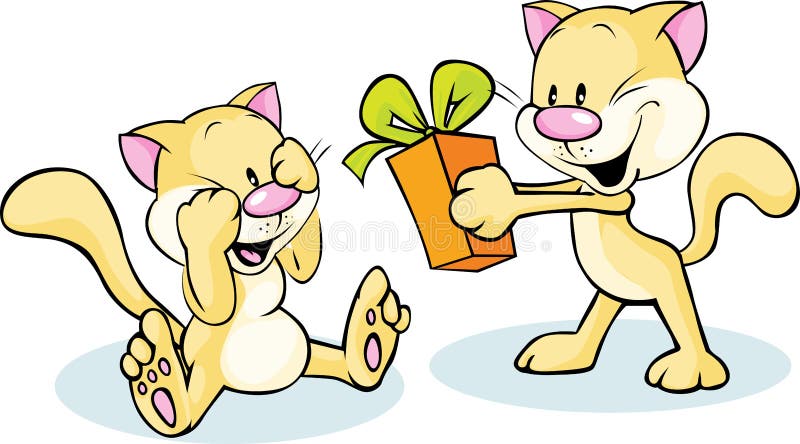 Chat mignon donnant le cadeau - illustration drôle sur le blanc illustration de vecteur Chat mignon donnant le cadeau - illustration drôle sur le blanc illustration de vecteur