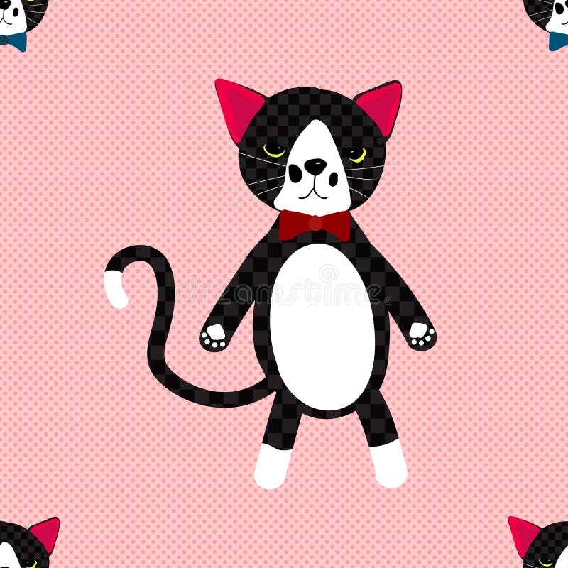 Chat noir avec le ruban sur le fond rose illustration de vecteur Chat noir avec le ruban sur le fond rose illustration de vecteur
