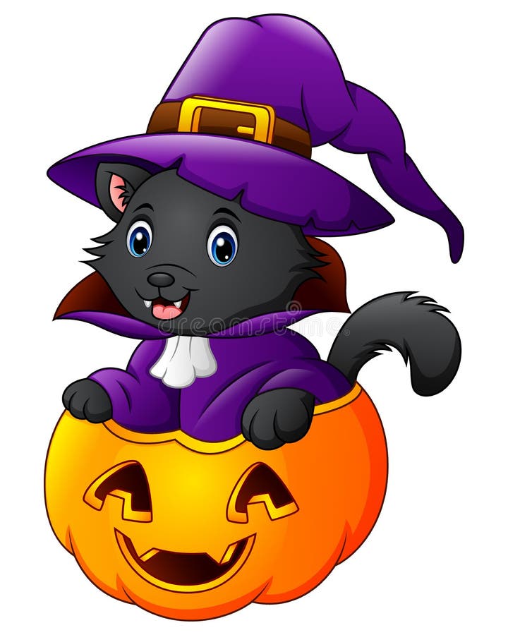 Chat noir habillé comme sorcière sur un potiron de Halloween illustration de vecteur Chat noir habillé comme sorcière sur un potiron de Halloween illustration de vecteur