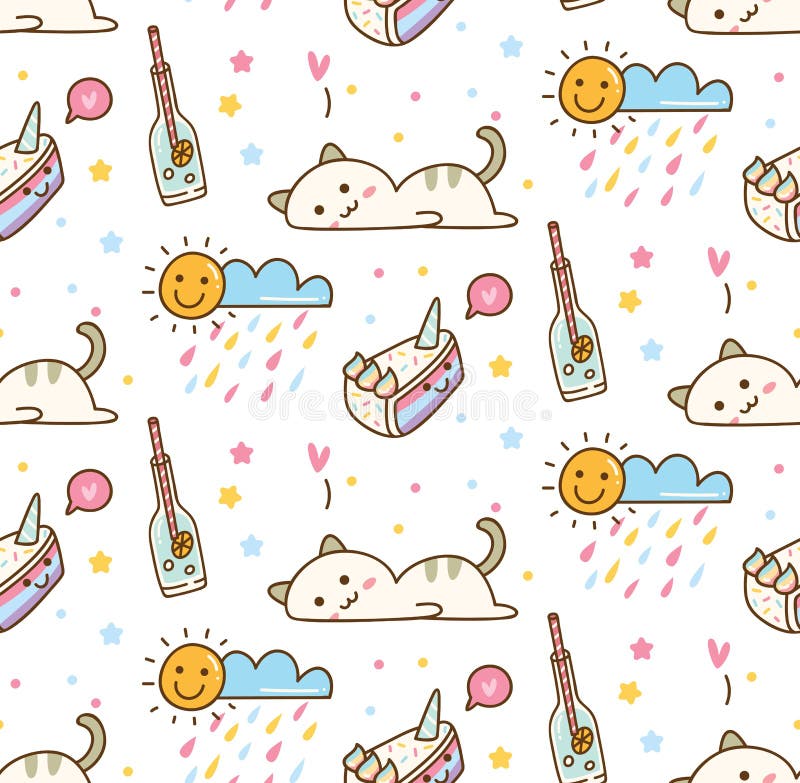 Chat paresseux mignon avec le fond sans couture de gâteau illustration stock Chat paresseux mignon avec le fond sans couture de gâteau illustration stock