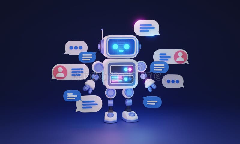 Chat robot 3D illustration concept. Machine using NLP to engage in conversation royalty free illustration
