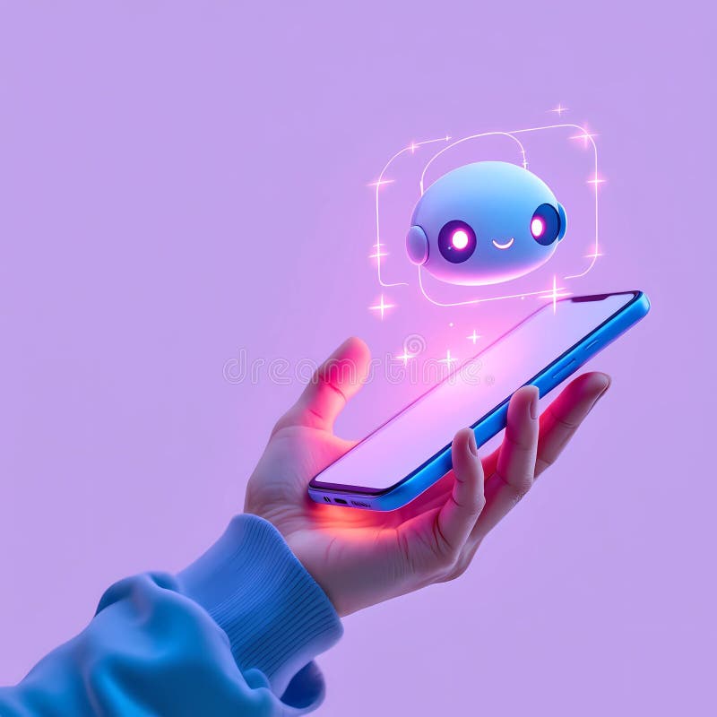 Chat Robot Emerging from Smartphone vector illustration