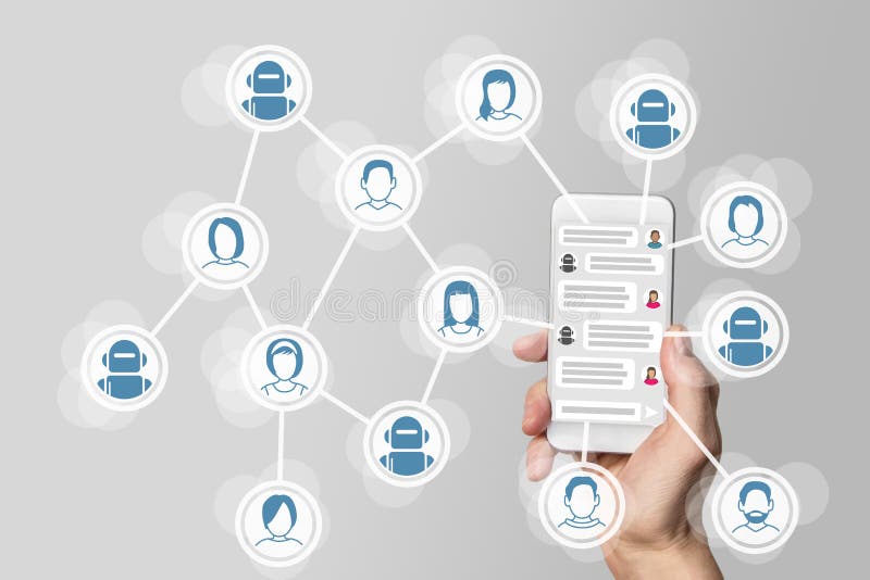 Chatbot concept with instant messenger displayed on smart phone royalty free illustration