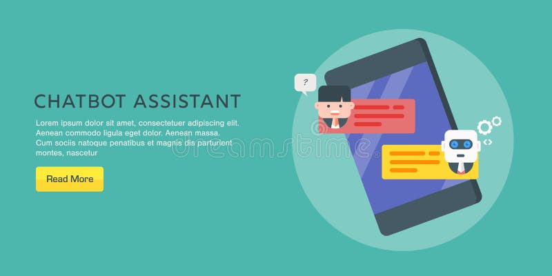 Chatbot digital assistant artificial intelligence uman chat cu un bot pe un banner web ecran mobil. vector illustration