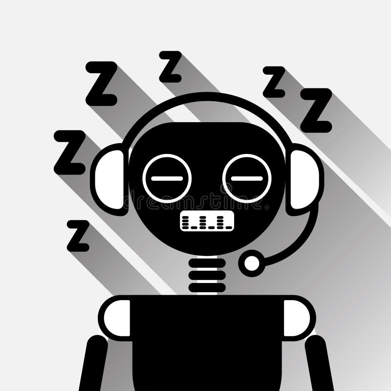 Chatbot ermüdete Schlaf-Ikonen-Konzept-Schwarz-Chat Bot oder Chatterbot-Service von der on-line-Stütztechnologie vektor abbildung