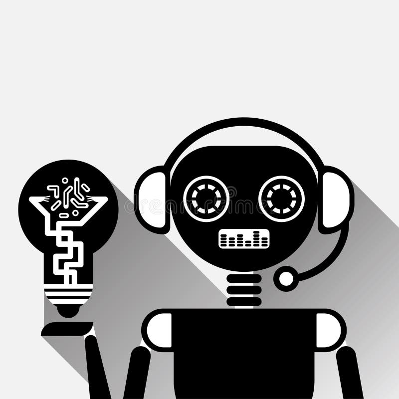 Chatbot Hold Light Bulb Icon Concept Black Chat Bot Or Chatterbot Service Of Online Support Technology vector illustration