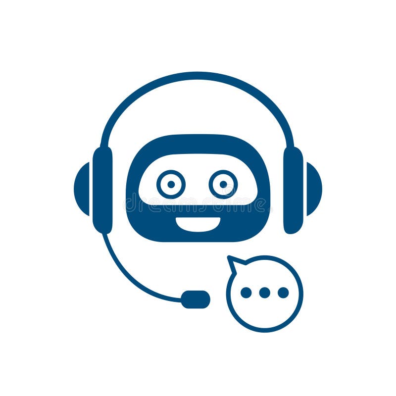 Chatbot icon for support service concept, smart AI technology assistant, robot with microphone and headset, machine learning stock illustration