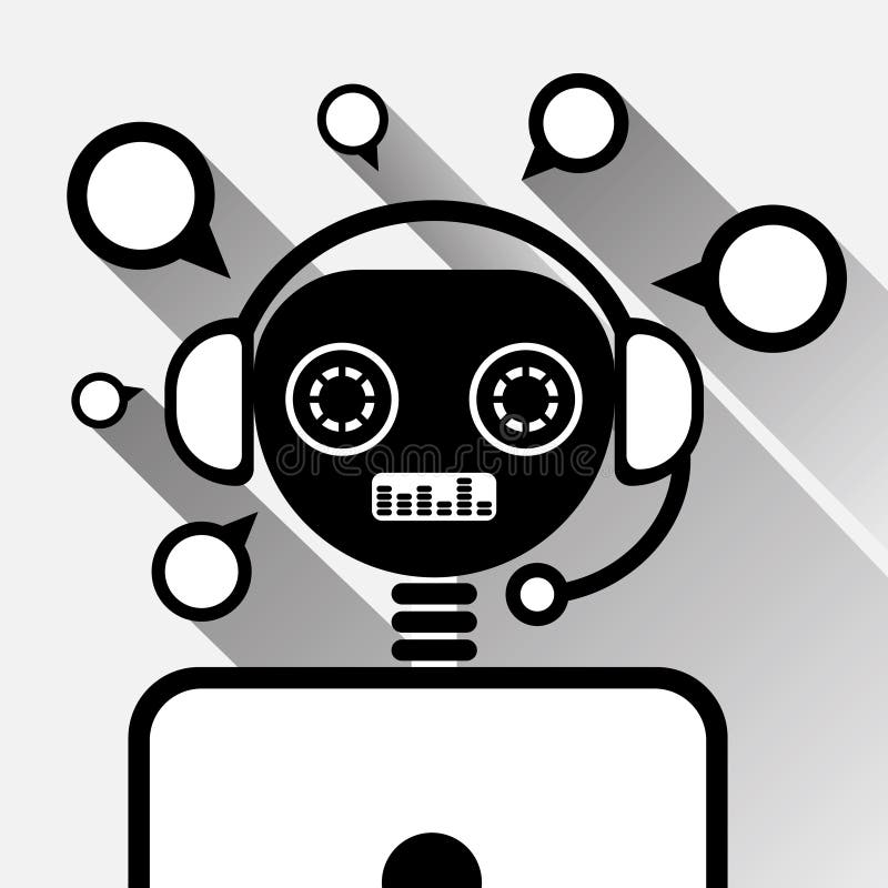 Chatbot In Laptop Icon Concept Black Chat Bot Or Chatterbot Service Of Online Support Technology stock illustration