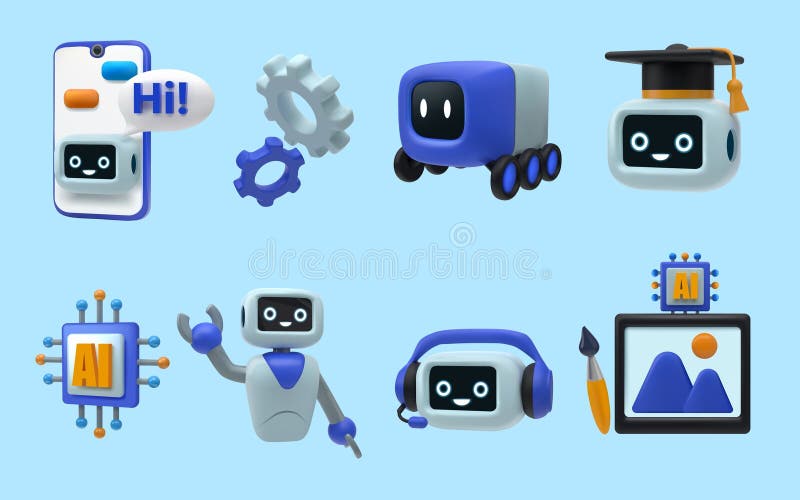 Asistent robot chatbot 3d android. aplicație mobilă. caracter de asistență Ai. roți dințate și echipamente pentru microcipuri. cyb royalty free illustration