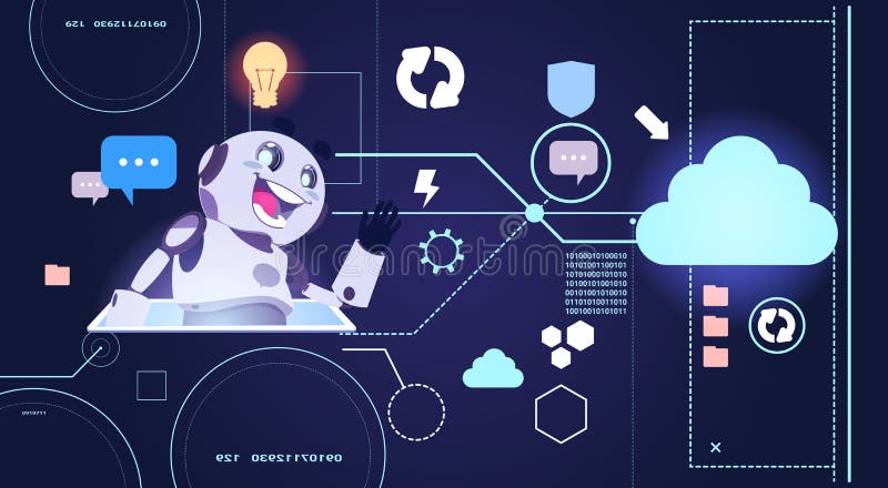 Chatbot Robot Technology, Chatterbot Using Digital Tablet Virtual Assistance And Web Support Concept royalty free illustration Chatbot Robot Technology, Chatterbot Using Digital Tablet Virtual Assistance And Web Support Concept royalty free illustration