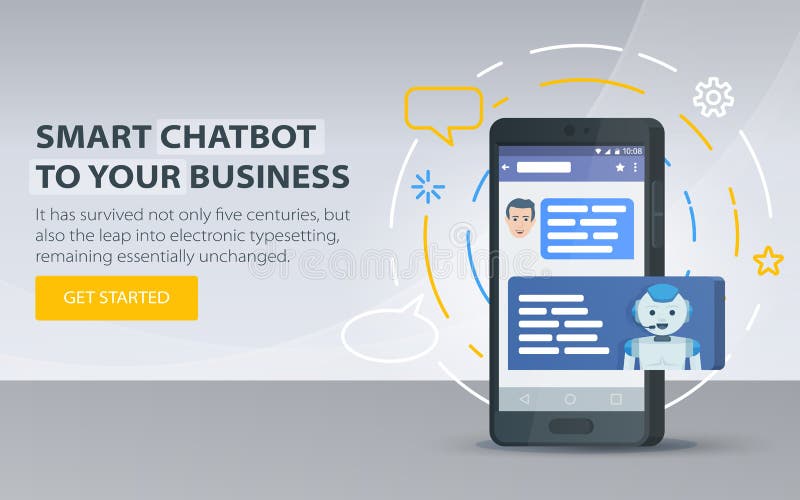 Chatbot y concepto del márketing futuro Concepto del negocio de Chatbot Bandera moderna para el sitio Cuadro de diálogo de teléfo ilustración del vector Chatbot y concepto del márketing futuro Concepto del negocio de Chatbot Bandera moderna para el sitio Cuadro de diálogo de teléfo ilustración del vector