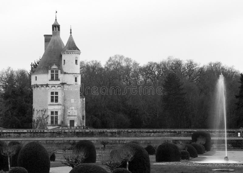 Chateau de Chenonceau noir et blanc en France photo libre de droits Chateau de Chenonceau noir et blanc en France photo libre de droits