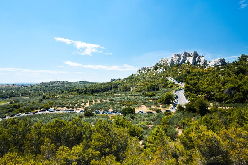 Chateau Des Baux Surrounding Fields Provence royalty free stock image