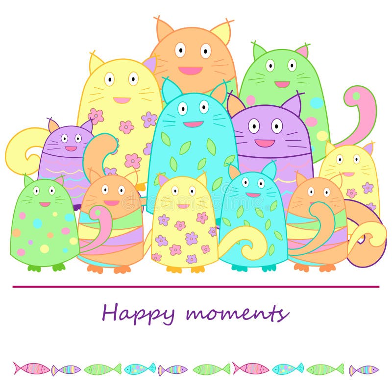 Chats drôles avec des poissons illustration de vecteur Chats drôles avec des poissons illustration de vecteur
