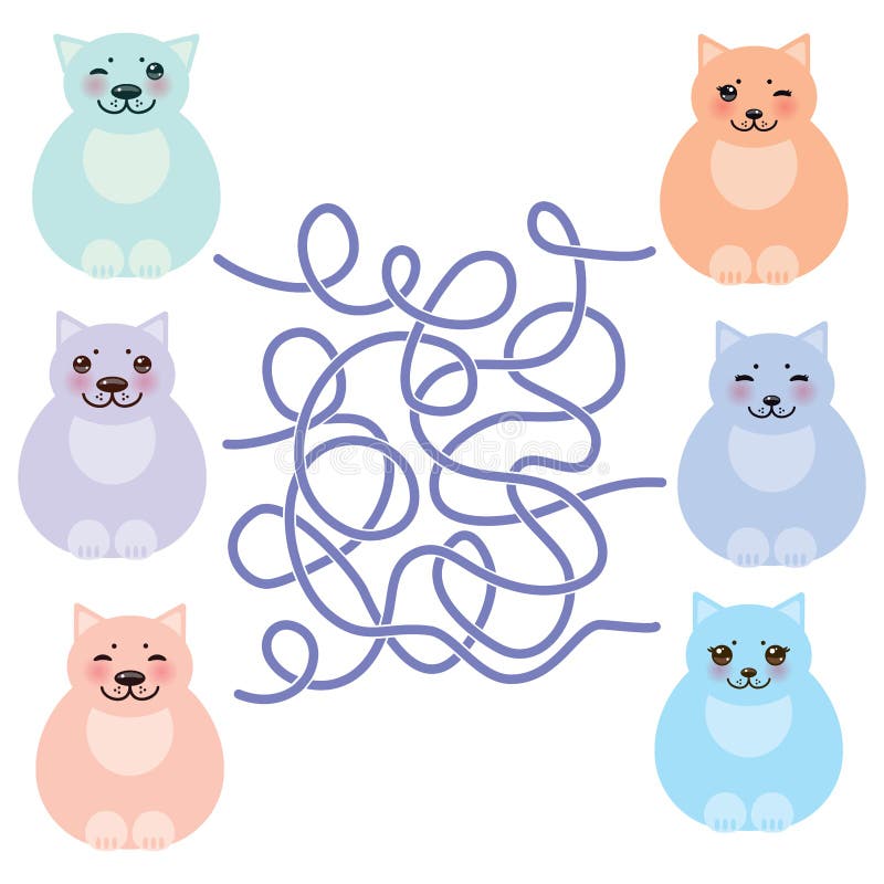 Chats drôles de séance réglée gros, couleurs en pastel sur le fond blanc jeu de labyrinthe pour les enfants préscolaires Vecteur illustration libre de droits Chats drôles de séance réglée gros, couleurs en pastel sur le fond blanc jeu de labyrinthe pour les enfants préscolaires Vecteur illustration libre de droits